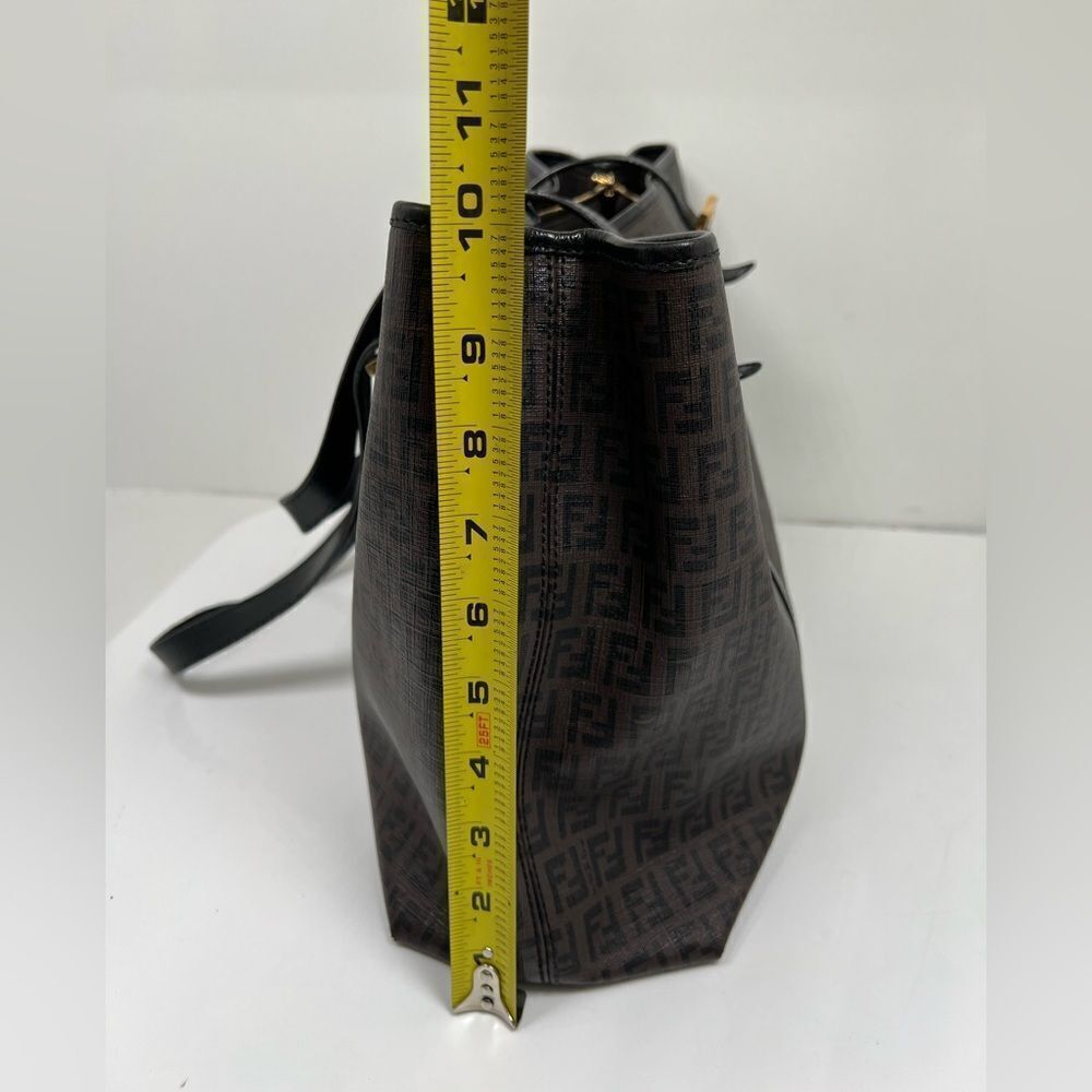 Auth FENDI Zucchino Tote Shoulder Bag Brown Black PVC Leather - Picture 12 of 15